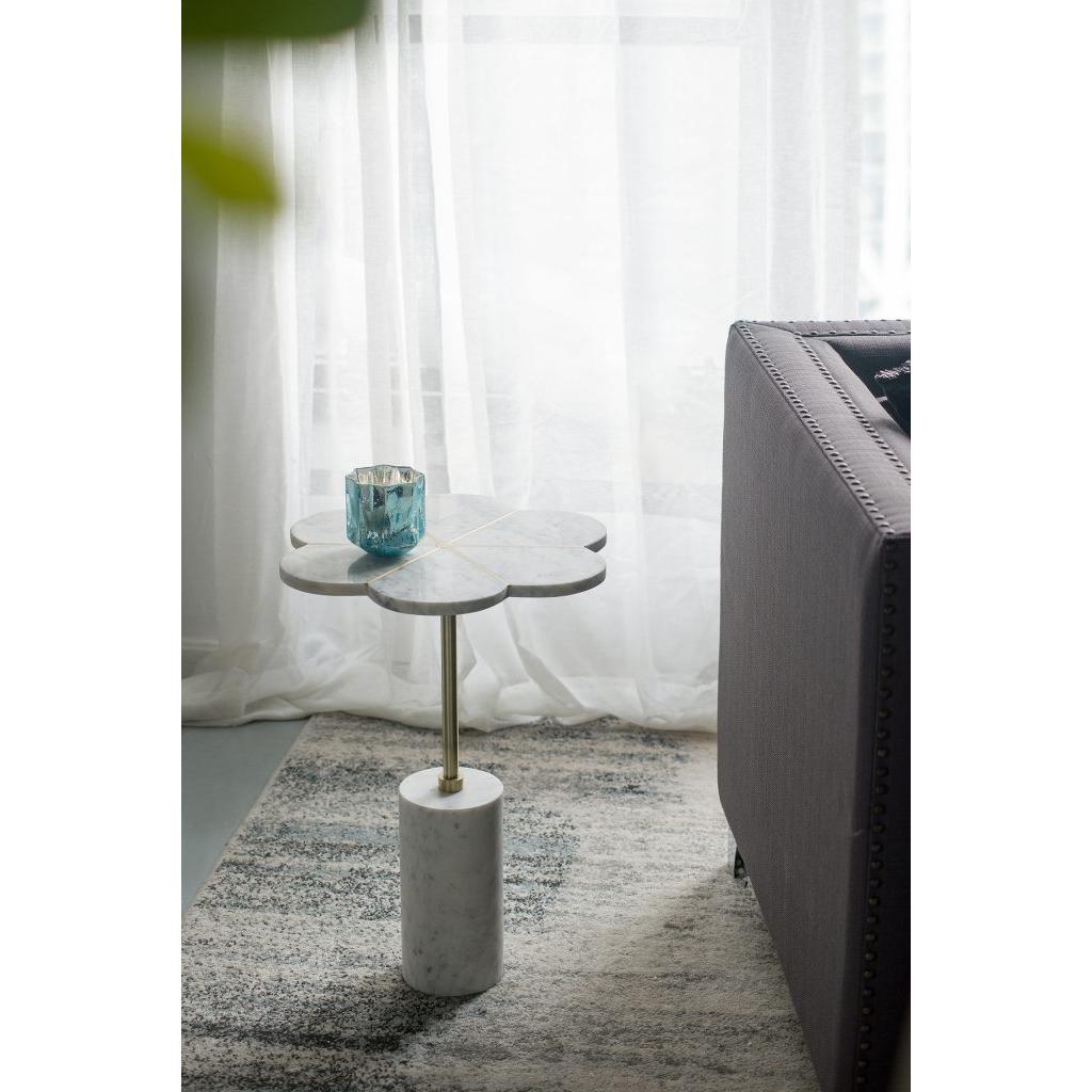 A&B Home 16" x 22" Bundle of 15 Brass Inlay Flower-Shaped Tabletop With White Marble Base