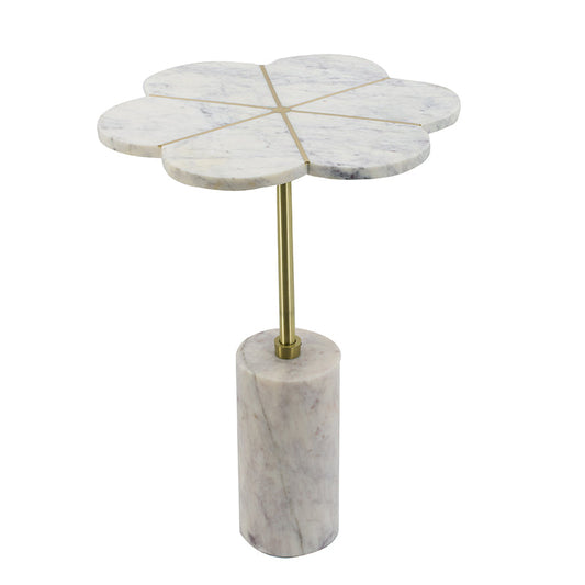 A&B Home 16" x 22" Bundle of 15 Brass Inlay Flower-Shaped Tabletop With White Marble Base