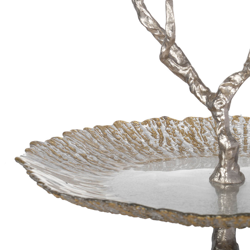 A&B Home 16" x 24" Bundle of 24 Atelier Two-Tier Gold Serving Plates With Winding Branch Shape and Charming Bird Ornaments