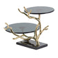 A&B Home 17" x 12" Bundle of 10 Two-Tier Cake Stand With Black Float Glass Stand and Polished Gold Accent