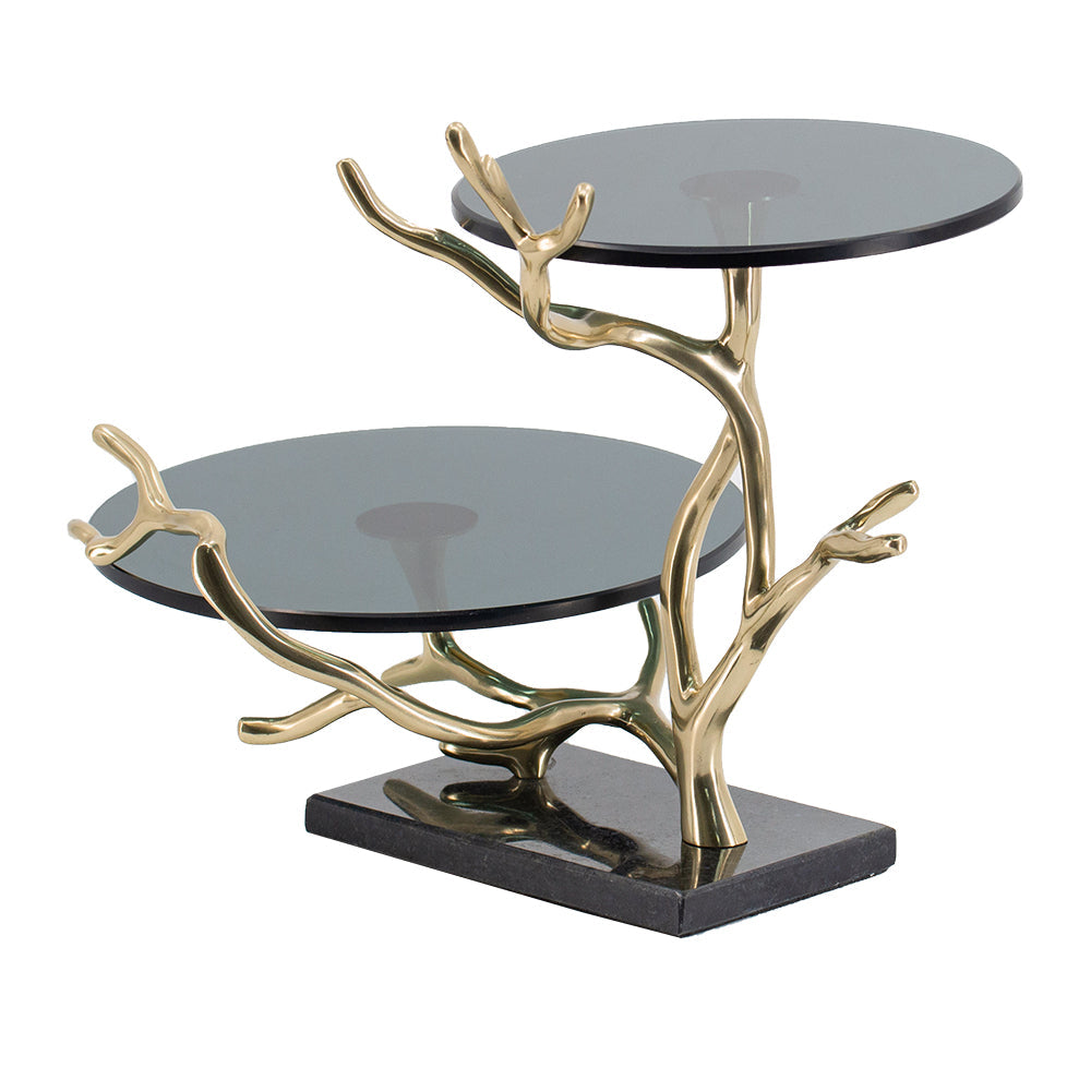 A&B Home 17" x 12" Bundle of 10 Two-Tier Cake Stand With Black Float Glass Stand and Polished Gold Accent