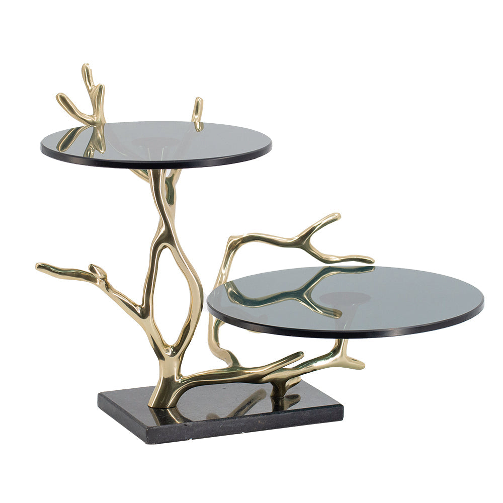 A&B Home 17" x 12" Bundle of 10 Two-Tier Cake Stand With Black Float Glass Stand and Polished Gold Accent