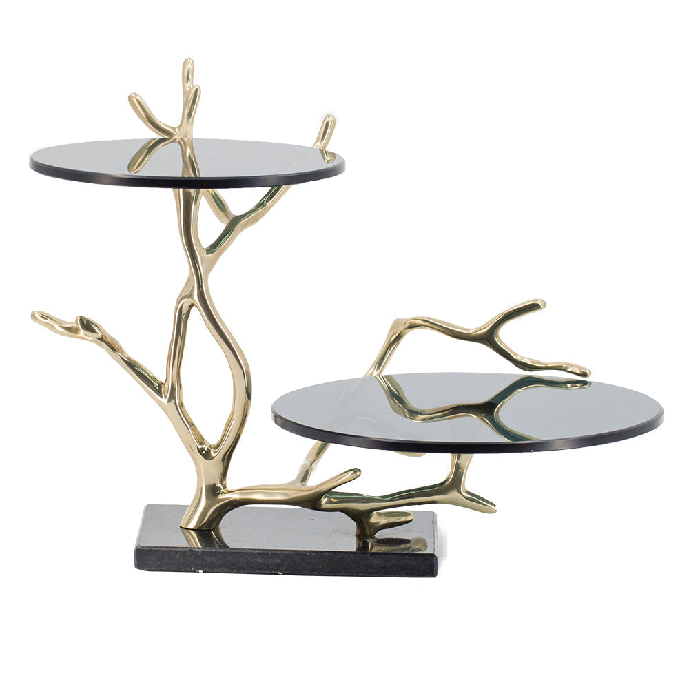 A&B Home 17" x 12" Bundle of 10 Two-Tier Cake Stand With Black Float Glass Stand and Polished Gold Accent