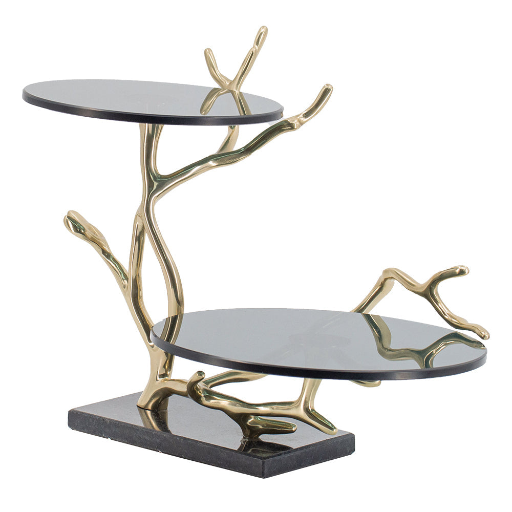 A&B Home 17" x 12" Bundle of 10 Two-Tier Cake Stand With Black Float Glass Stand and Polished Gold Accent