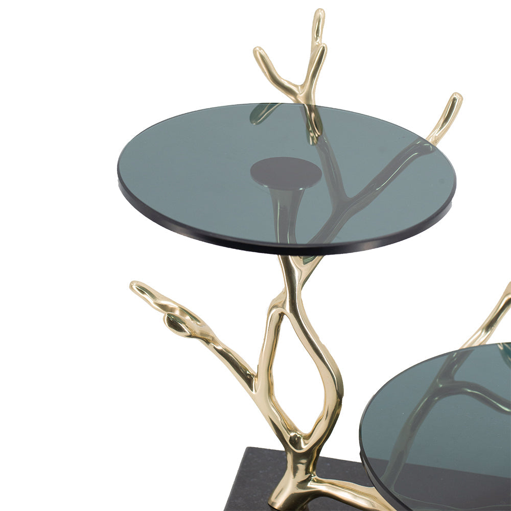 A&B Home 17" x 12" Bundle of 10 Two-Tier Cake Stand With Black Float Glass Stand and Polished Gold Accent