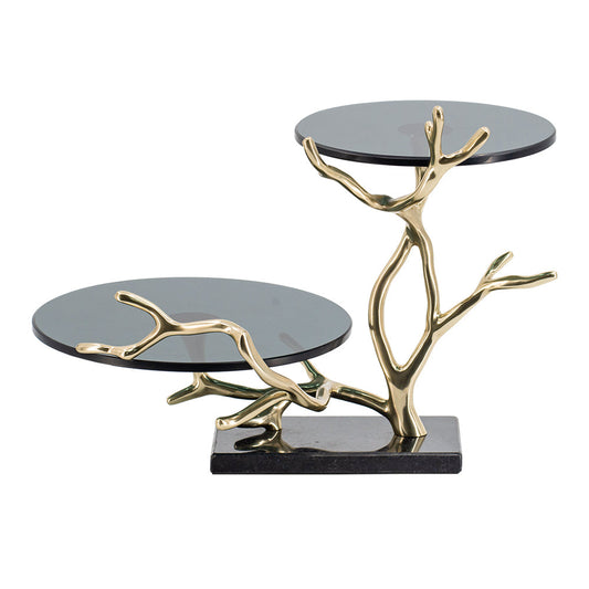 A&B Home 17" x 12" Bundle of 10 Two-Tier Cake Stand With Black Float Glass Stand and Polished Gold Accent