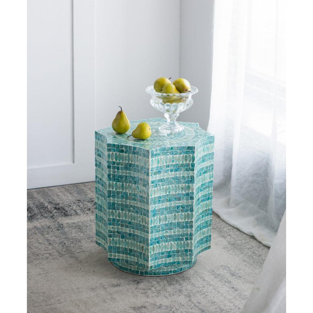 A&B Home 17" x 17" Bundle of 20 Starbust Blue and White Cylindrical Design Pedestal Stool