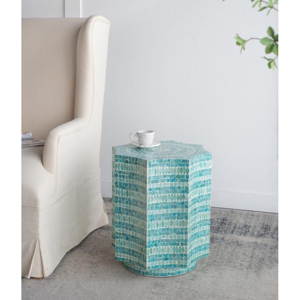 A&B Home 17" x 17" Bundle of 20 Starbust Blue and White Cylindrical Design Pedestal Stool