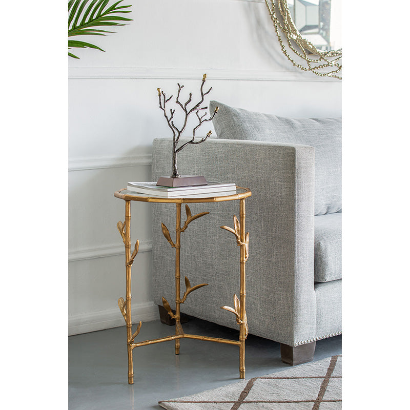 A&B Home 17" x 24" Bundle of 10 Round Brass Antique Bamboo Leaf Accent Table