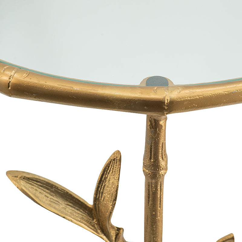 A&B Home 17" x 24" Bundle of 10 Round Brass Antique Bamboo Leaf Accent Table