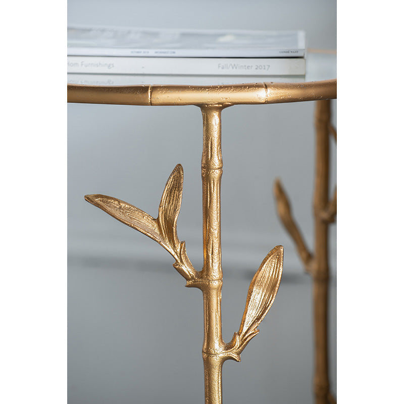 A&B Home 17" x 24" Bundle of 10 Round Brass Antique Bamboo Leaf Accent Table