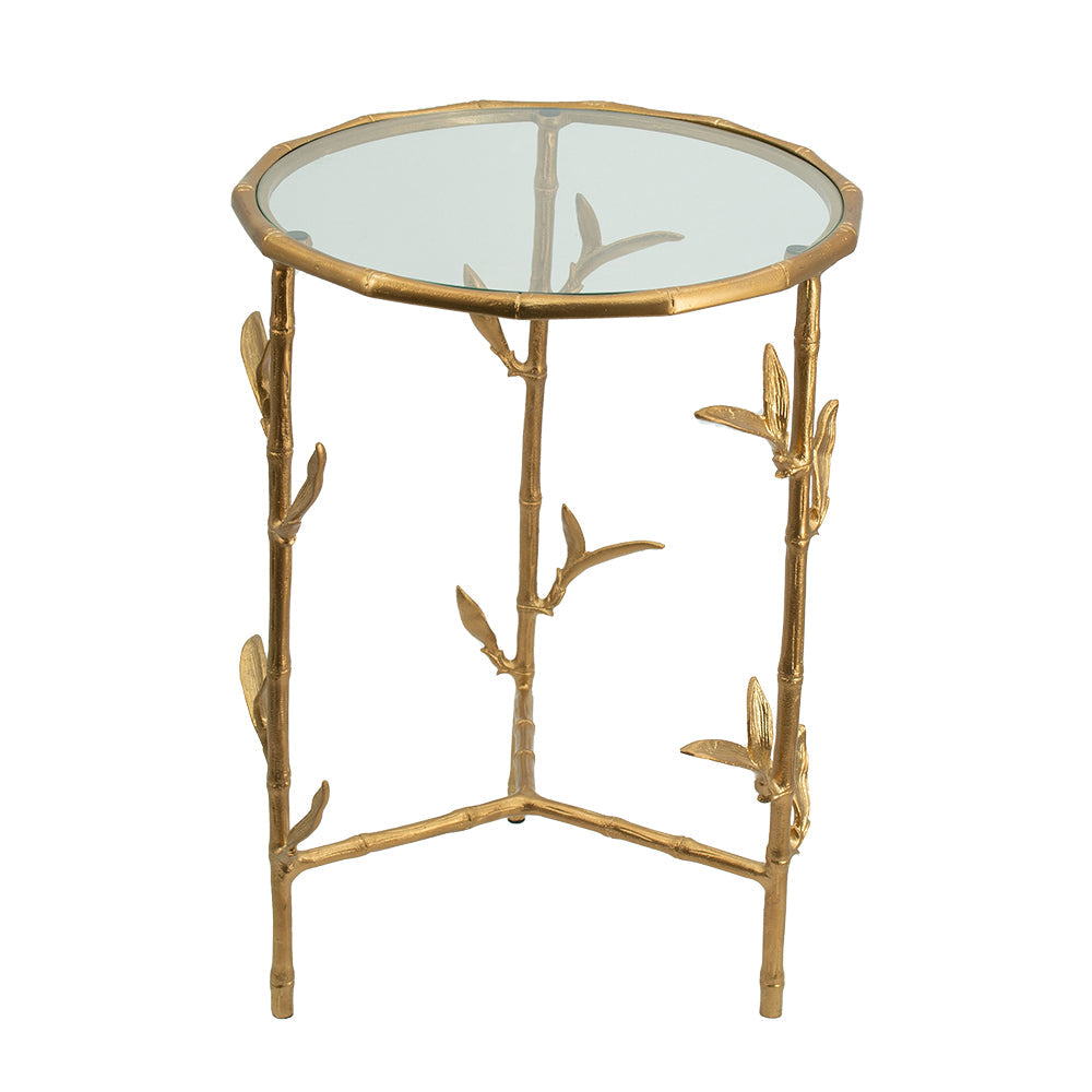 A&B Home 17" x 24" Bundle of 10 Round Brass Antique Bamboo Leaf Accent Table