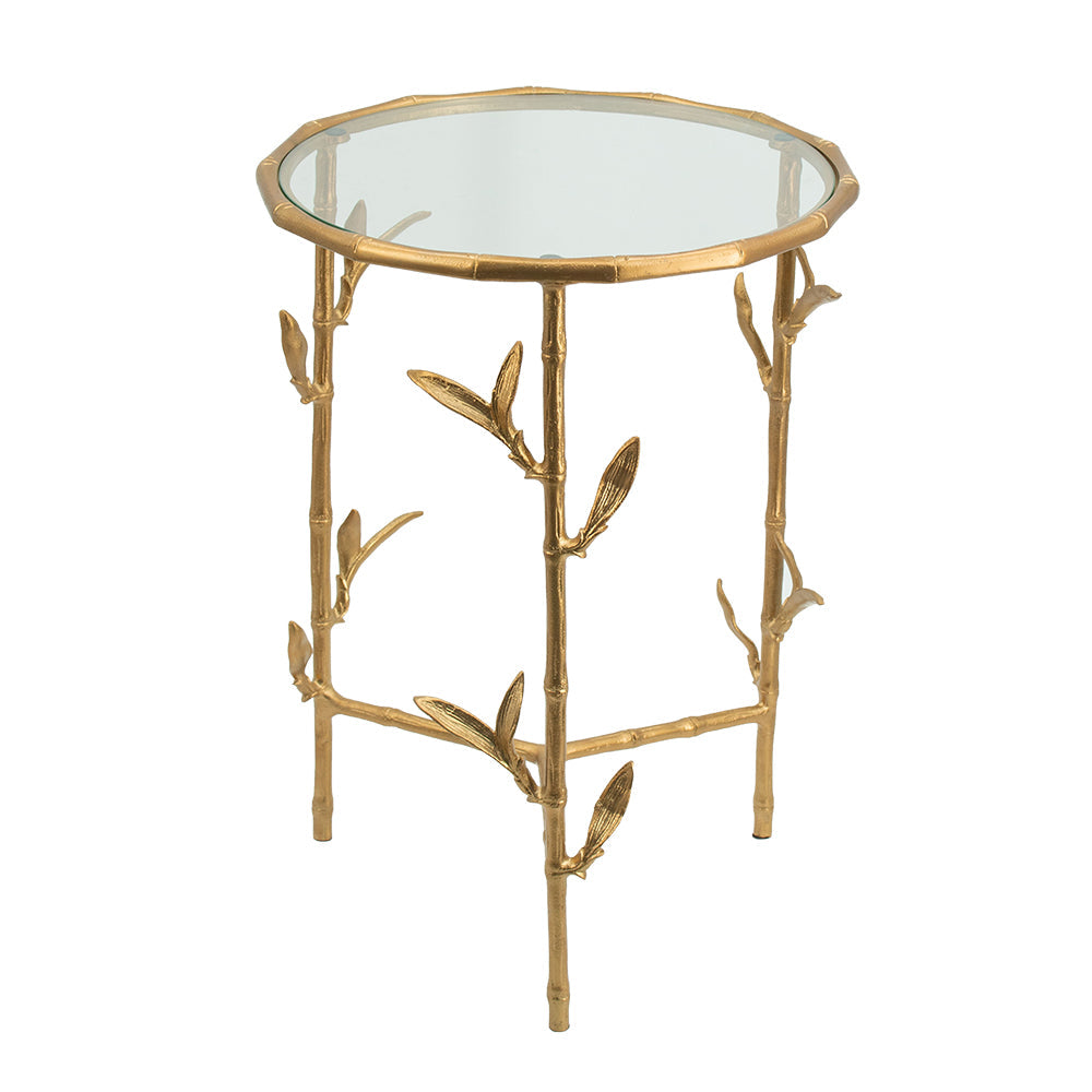 A&B Home 17" x 24" Bundle of 10 Round Brass Antique Bamboo Leaf Accent Table