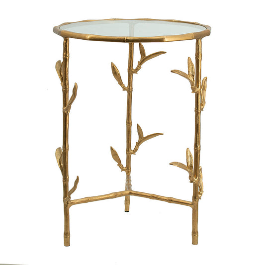 A&B Home 17" x 24" Bundle of 10 Round Brass Antique Bamboo Leaf Accent Table