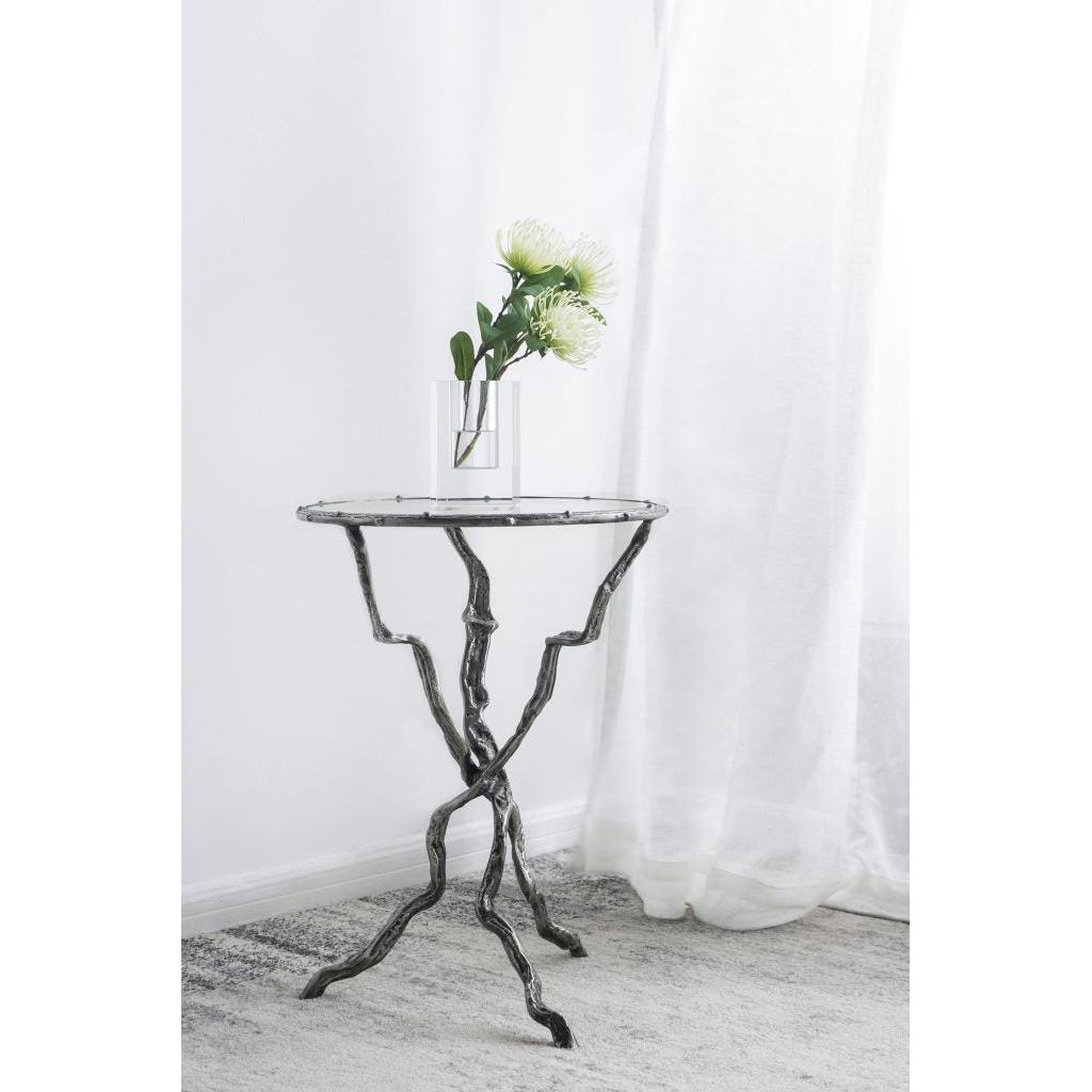 A&B Home 17" x 24" Round Silver Twig Accent Side Table - Thumbnail 5