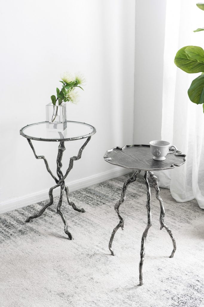 A&B Home 17" x 24" Bundle of 12 Round Silver Twig Accent Side Table