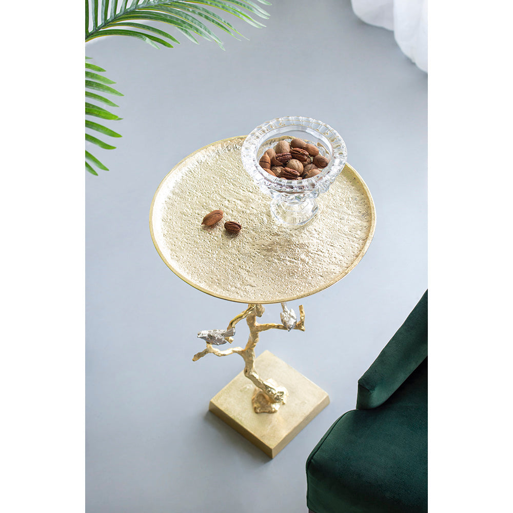 A&B Home 17" x 28" Bundle of 11 Round Gold Tabletop and Metal Tree Branch Side Table With Gold Bird Accent