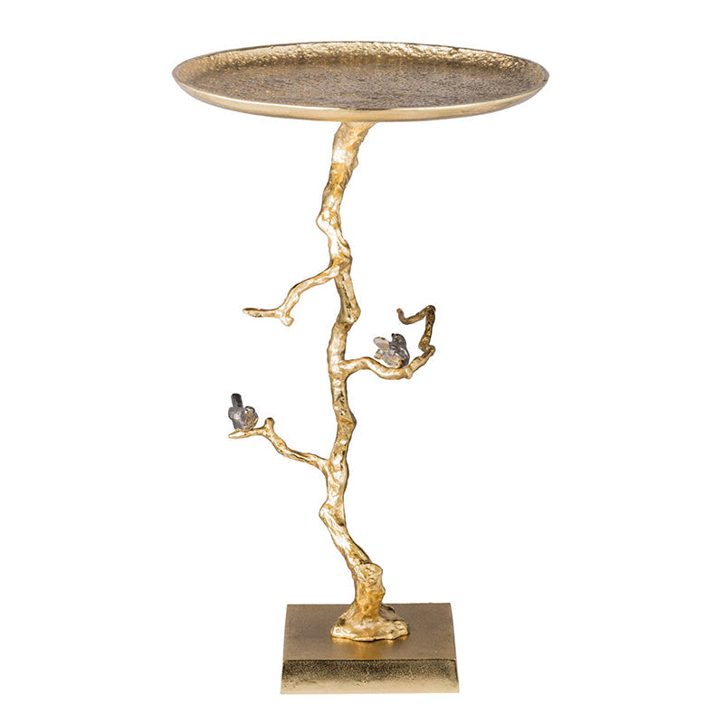 A&B Home 17" x 28" Bundle of 11 Round Gold Tabletop and Metal Tree Branch Side Table With Gold Bird Accent