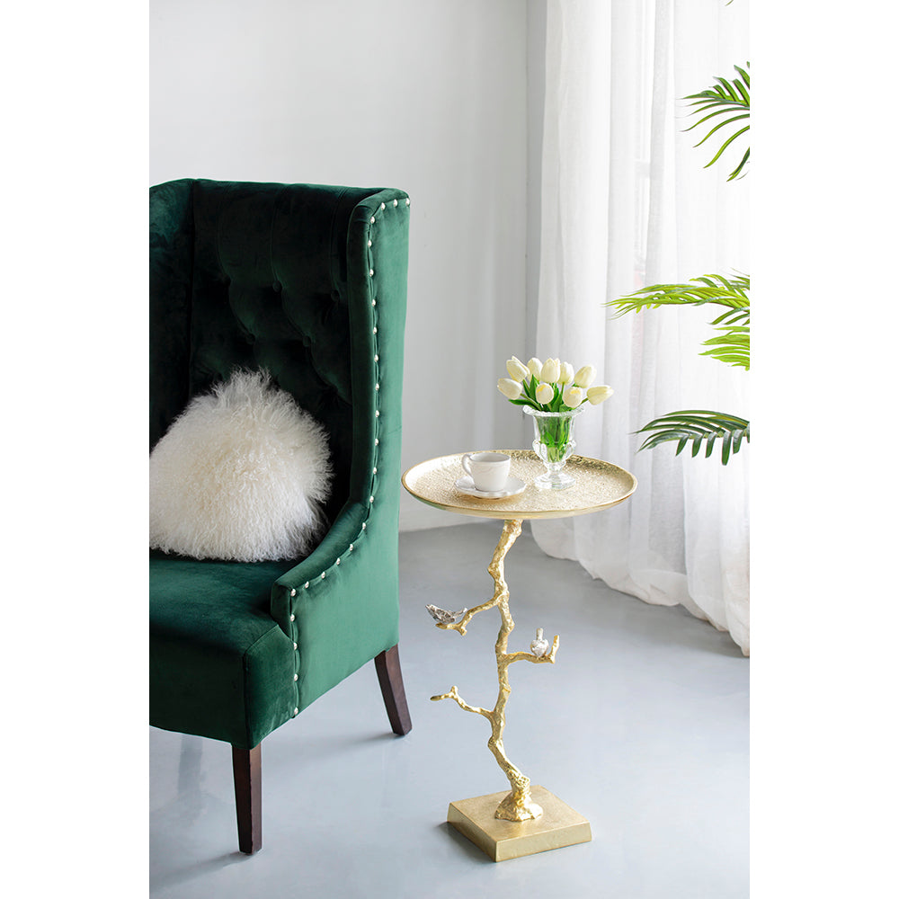 A&B Home 17" x 28" Bundle of 11 Round Gold Tabletop and Metal Tree Branch Side Table With Gold Bird Accent