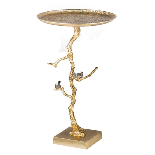 A&B Home 17" x 28" Bundle of 11 Round Gold Tabletop and Metal Tree Branch Side Table With Gold Bird Accent