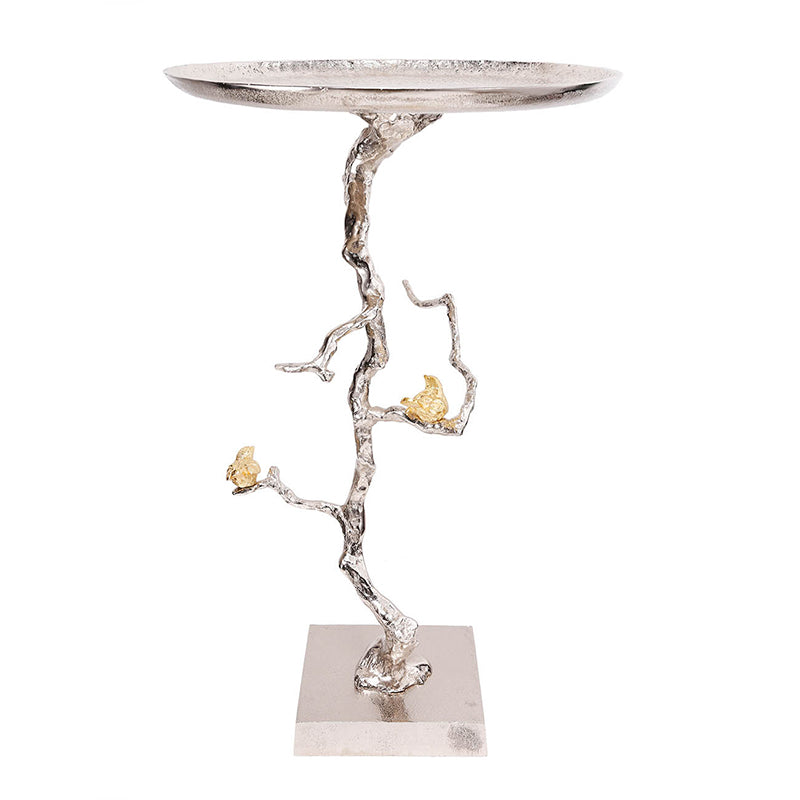 A&B Home 17" x 28" Bundle of 11 Round Polished Tabletop and Metal Tree Branch Side Table With Gold Bird Accent