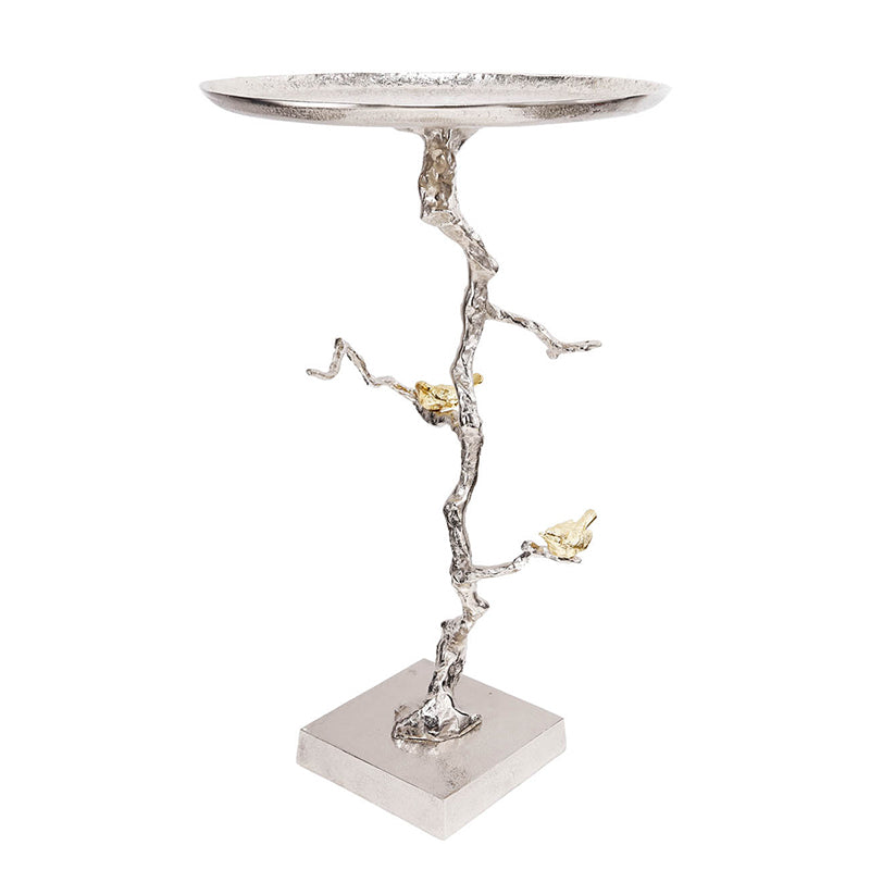 A&B Home 17" x 28" Bundle of 11 Round Polished Tabletop and Metal Tree Branch Side Table With Gold Bird Accent