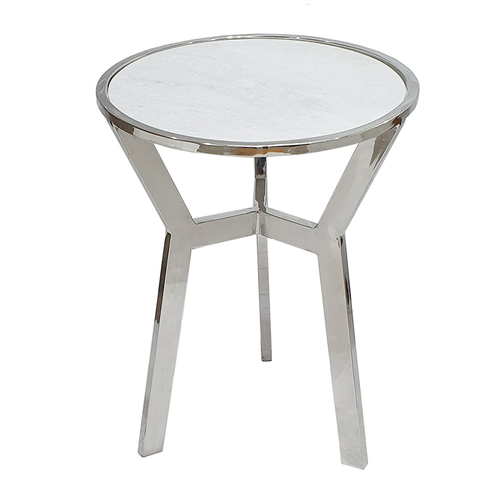 A&B Home 18" x 24" Bundle of 11 Round Silver Aluminum Side Table With White Marble Top