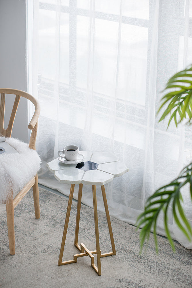 A&B Home 18" x 24" Bundle of 12 White Flower-Shaped Marble Tabletop With Gold Legs Accent Table