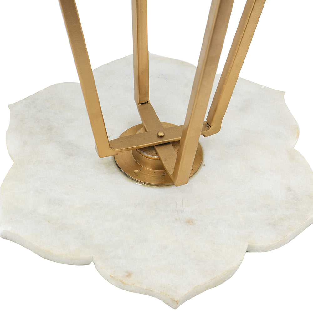 A&B Home 18" x 24" Bundle of 15 White Flower-Shaped Marble Tabletop With Gold Legs Accent Table