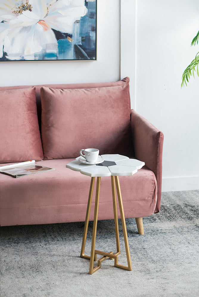 A&B Home 18" x 24" Bundle of 15 White Flower-Shaped Marble Tabletop With Gold Legs Accent Table
