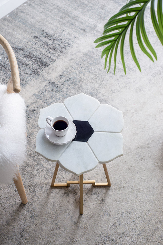 A&B Home 18" x 24" Bundle of 15 White Flower-Shaped Marble Tabletop With Gold Legs Accent Table