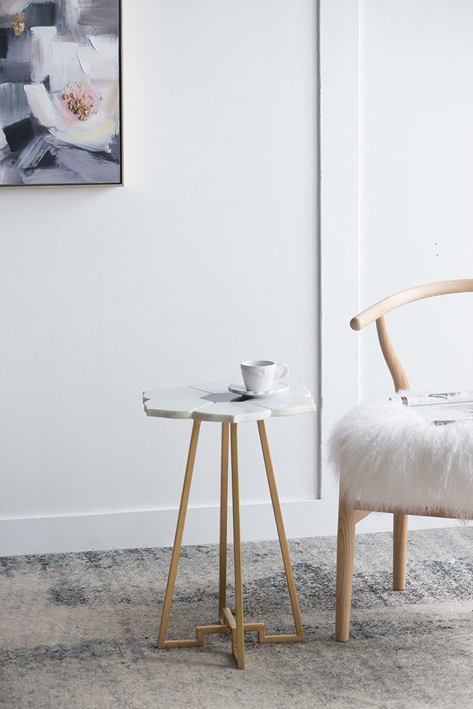A&B Home 18" x 24" Bundle of 15 White Flower-Shaped Marble Tabletop With Gold Legs Accent Table