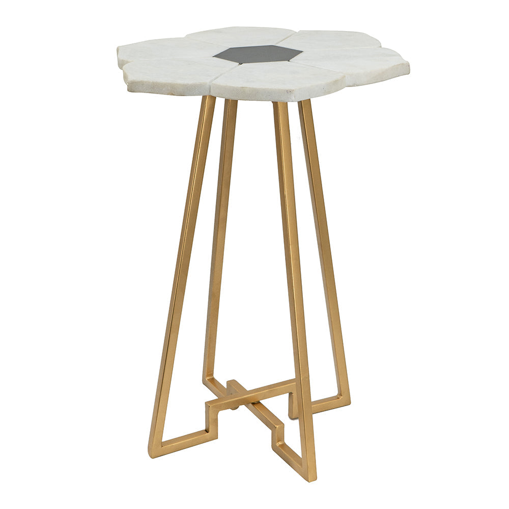 A&B Home 18" x 24" Bundle of 15 White Flower-Shaped Marble Tabletop With Gold Legs Accent Table