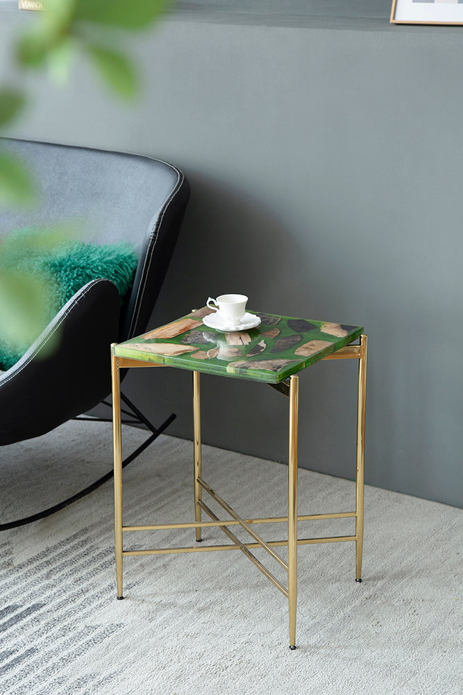 A&B Home 18" x 27" Bundle of 5 Gold Frame With Square-Shaped Green Resin Tabletop Side Table