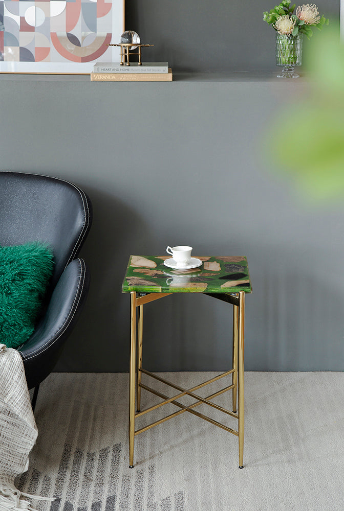 A&B Home 18" x 27" Bundle of 5 Gold Frame With Square-Shaped Green Resin Tabletop Side Table