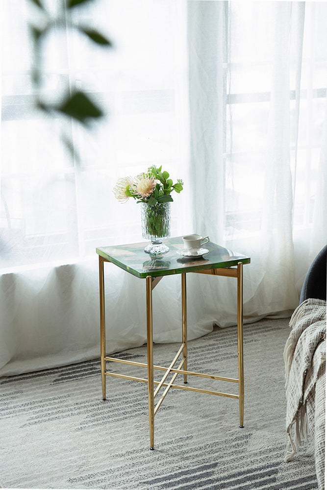 A&B Home 18" x 27" Bundle of 5 Gold Frame With Square-Shaped Green Resin Tabletop Side Table