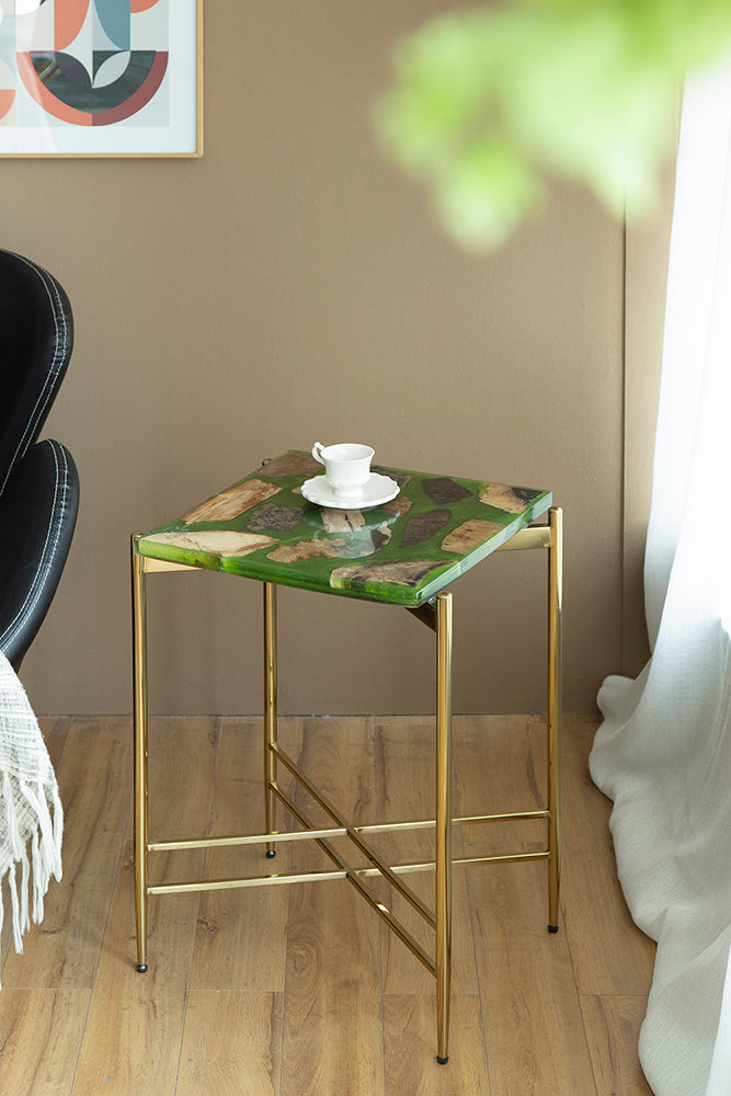 A&B Home 18" x 27" Bundle of 5 Gold Frame With Square-Shaped Green Resin Tabletop Side Table