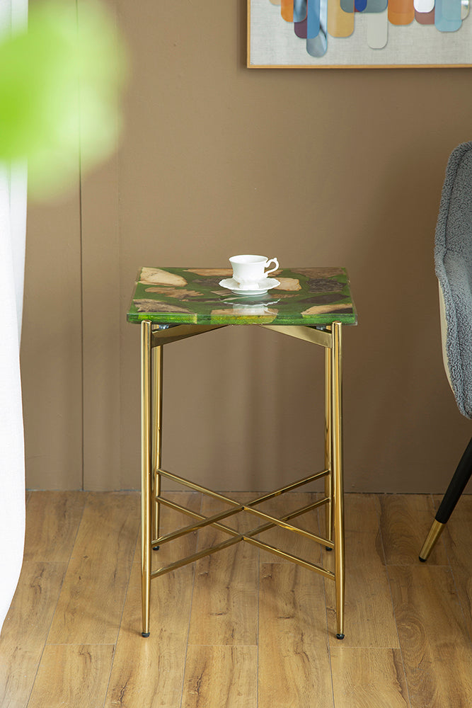 A&B Home 18" x 27" Bundle of 5 Gold Frame With Square-Shaped Green Resin Tabletop Side Table