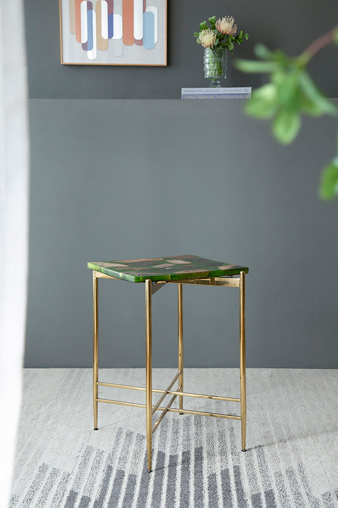 A&B Home 18" x 27" Bundle of 5 Gold Frame With Square-Shaped Green Resin Tabletop Side Table