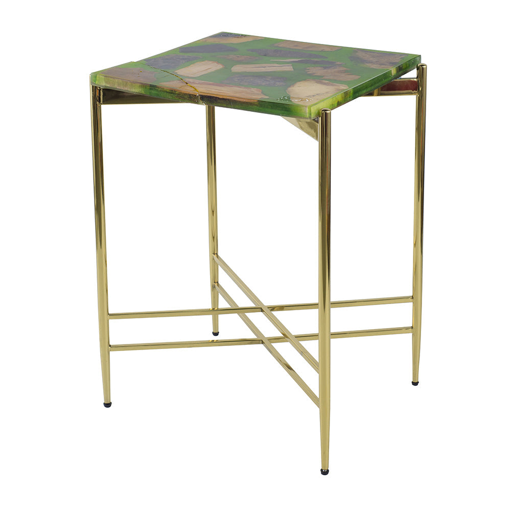 A&B Home 18" x 27" Bundle of 5 Gold Frame With Square-Shaped Green Resin Tabletop Side Table