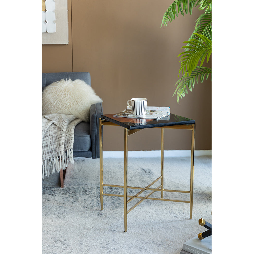 A&B Home 18" x 27" Bundle of 7 Square-Shaped Brown Wooden Tabletop With Gold Iron Frame Side Table