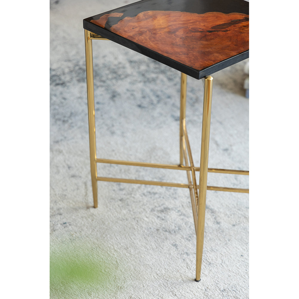 A&B Home 18" x 27" Bundle of 7 Square-Shaped Brown Wooden Tabletop With Gold Iron Frame Side Table