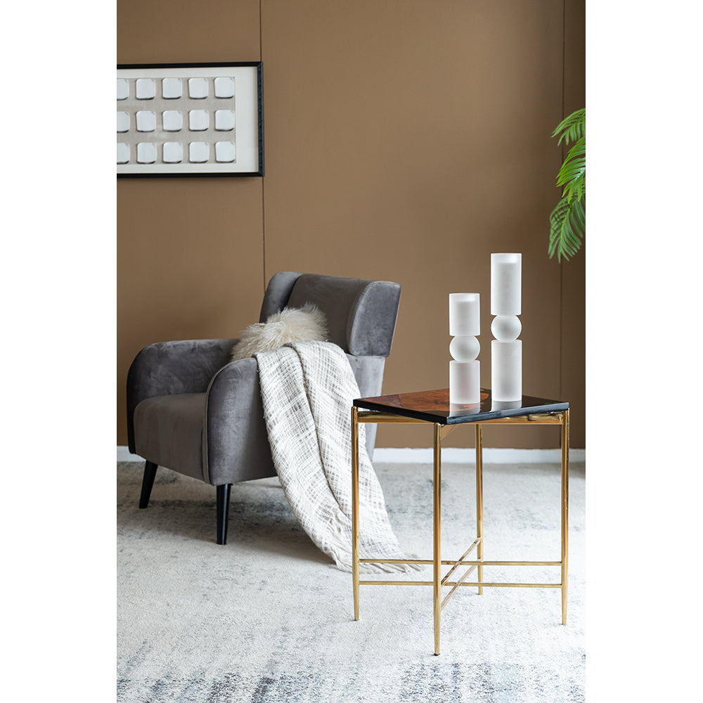 A&B Home 18" x 27" Bundle of 7 Square-Shaped Brown Wooden Tabletop With Gold Iron Frame Side Table