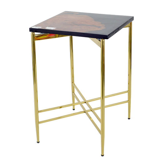 A&B Home 18" x 27" Bundle of 7 Square-Shaped Brown Wooden Tabletop With Gold Iron Frame Side Table