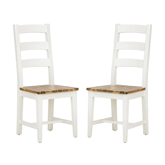 A&B Home 18" x 43" Set of Two Bundle of 6 White Acacia Wooden Dining Chairs