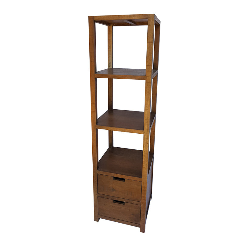 A&B Home 18" x 69" Bundle of 5 Stair Brown Wooden Frame Three-Tiered Wood Shelves With Two Drawers