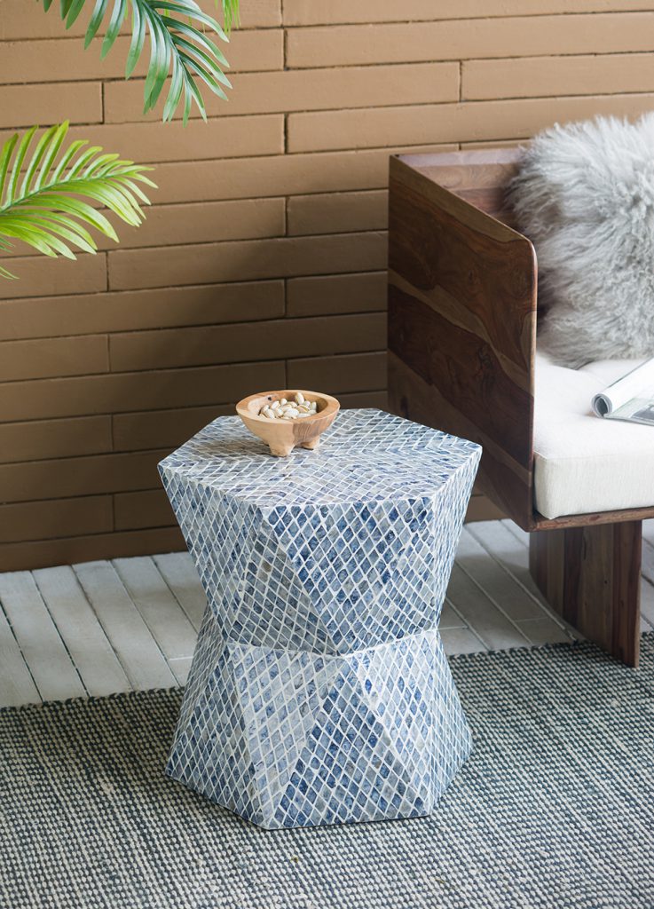 A&B Home 19" x 20" Bundle of 19 Hexagonal Capiz Tapered Blue Pedestal Stool