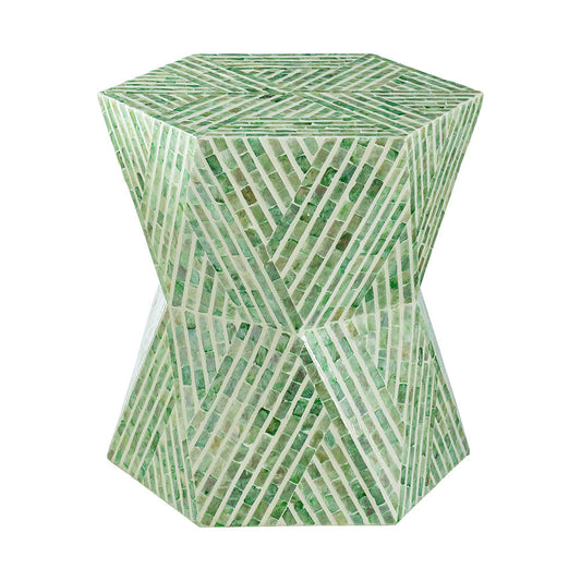 A&B Home 19" x 20" Bundle of 19 Hexagonal Tapered Green Geometric Design Pedestal Stool