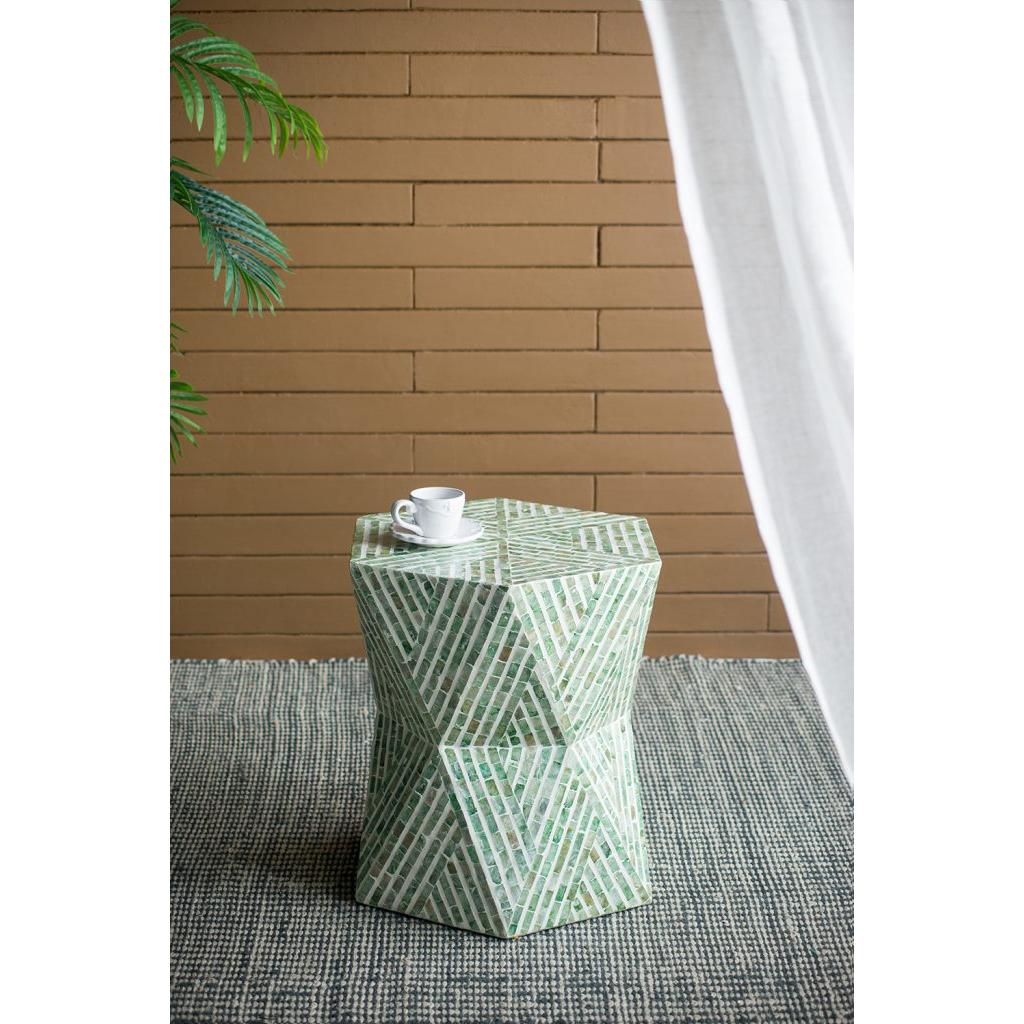 A&B Home 19" x 20" Bundle of 20 Hexagonal Tapered Green Geometric Design Pedestal Stool