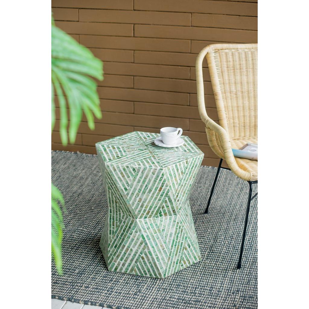 A&B Home 19" x 20" Bundle of 20 Hexagonal Tapered Green Geometric Design Pedestal Stool